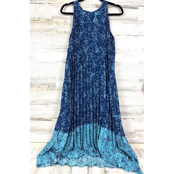 J.Jill Women’s L Blue Floral Sleeveless Maxi Dress Weaver Collection Pull Over - Picture 1 of 6